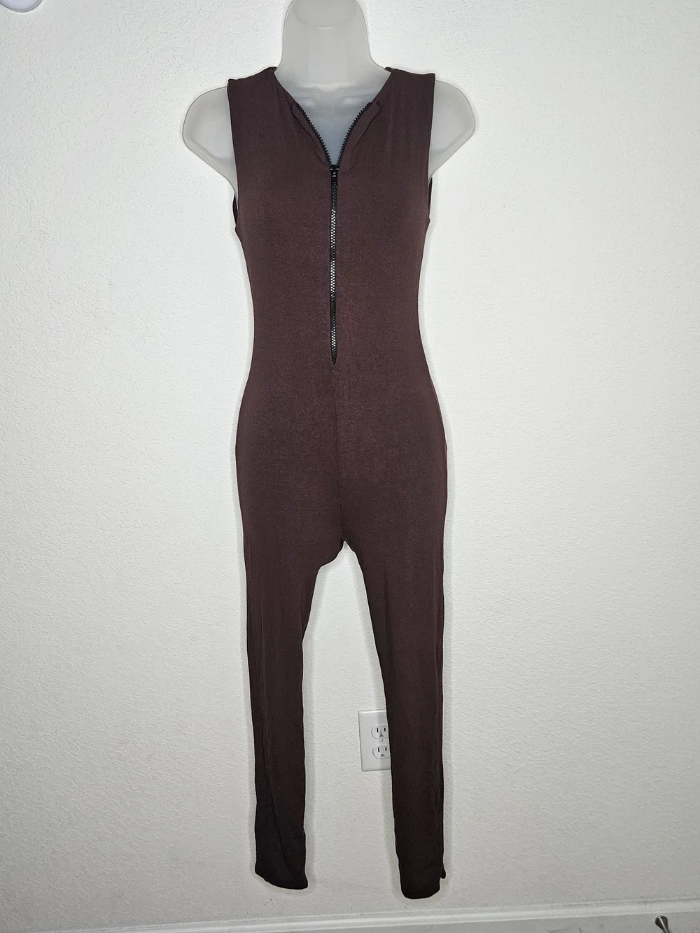Naked Wardrobe Baby Mama Brown Sleeveless Zip Front Jumpsuit Maternity Nursing S - Picture 3 of 9